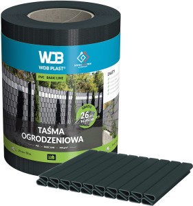 TAŚMA OGRODZENIOWA 19 cm x 50 m  450g/m2. Osłona na ogrodzenie, panele, balkon. Rolka WDB PLAST. Kolor RAL 7016 antracyt