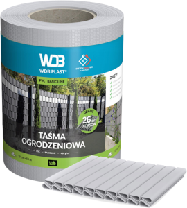 TAŚMA OGRODZENIOWA 19 cm x 50 m  450g/m2. Osłona na ogrodzenie, panele, balkon. Rolka WDB PLAST. Kolor RAL 7040 szary