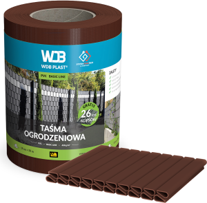 TAŚMA OGRODZENIOWA 19 cm x 50 m  450g/m2. Osłona na ogrodzenie, panele, balkon. Rolka WDB PLAST. Kolor brązowy RAL 8011