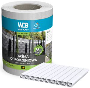 TAŚMA OGRODZENIOWA 19 cm x 50 m  450g/m2. Osłona na ogrodzenie, panele, balkon. Rolka WDB PLAST. Kolor biały RAL 9003