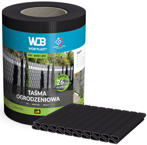 TAŚMA OGRODZENIOWA 19 cm x 50 m  450g/m2. Osłona na ogrodzenie, panele, balkon. Rolka WDB PLAST. Kolor czarny 9005